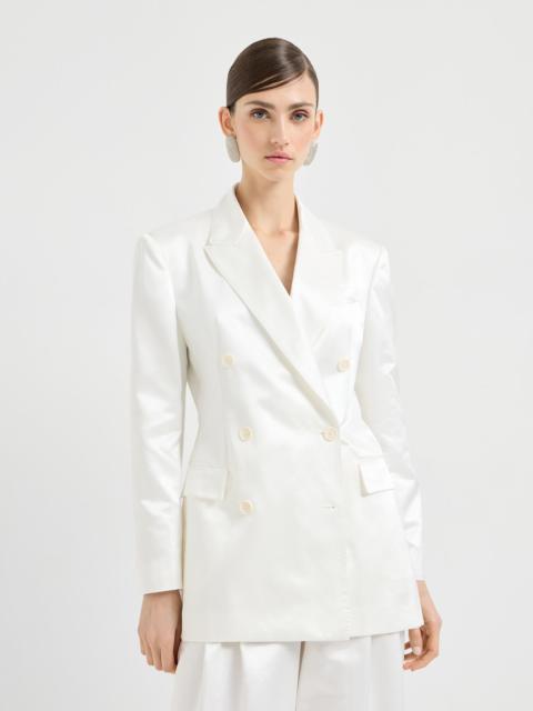 Brunello Cucinelli Cotton and silk satin blazer with monili
