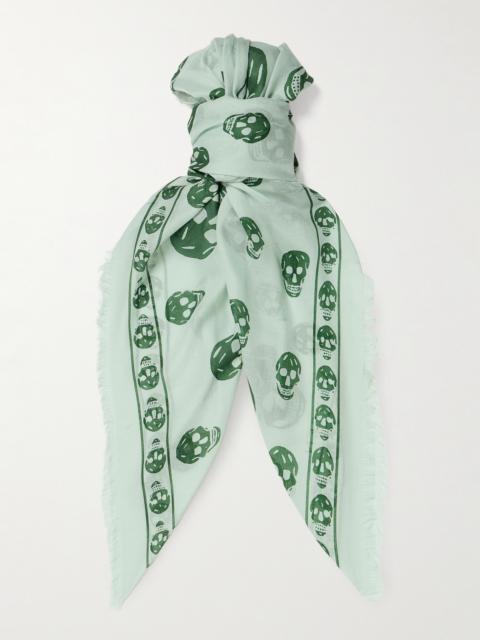 Alexander McQueen Fringed Printed Modal and Silk-Blend Scarf