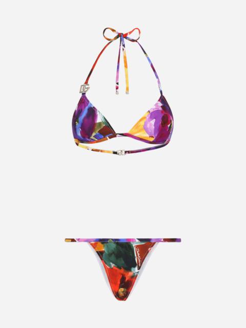 Dolce & Gabbana Triangle bikini with DG logo and abstract flower print
