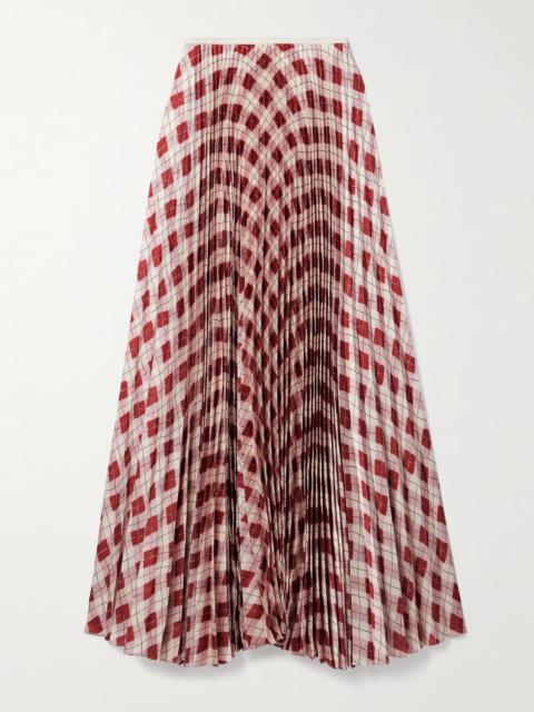S.S.DALEY Kate Pleated Checked Satin-twill Maxi Skirt