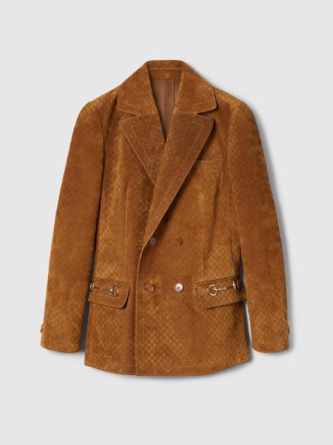 GUCCI GG suede double-breasted jacket