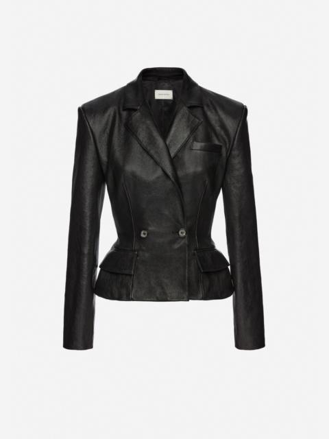 MAGDA BUTRYM Tailored leather peplum blazer in black