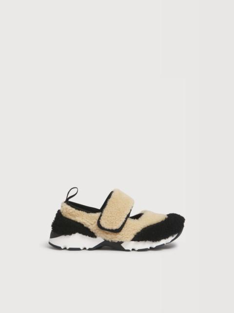 Marni BEIGE AND BLACK SHEARLING MARY JANE RUNNING SNEAKER