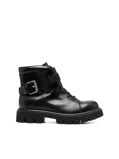 Moschino logo-embossed lace-up leather boots