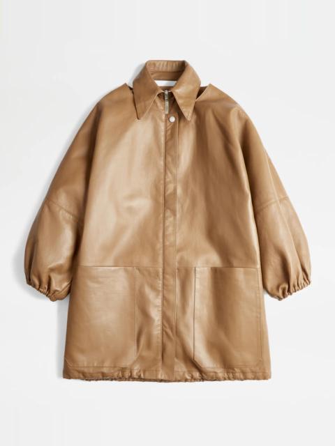 Tod's OVERCOAT IN LEATHER - BEIGE