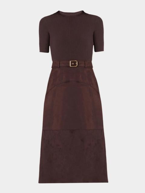 Shoshanna Mimi A-Line Mixed Media Midi Dress