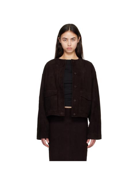 ST. AGNI Brown Suede Utility Cocoon Bomber Jacket