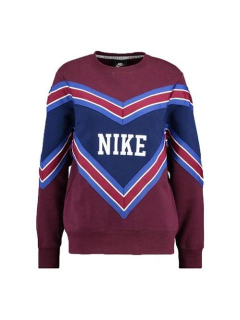 (WMNS) Nike Splicing Fleece Lined Knit Round Neck Pullover 'Red Blue' BV2921-681