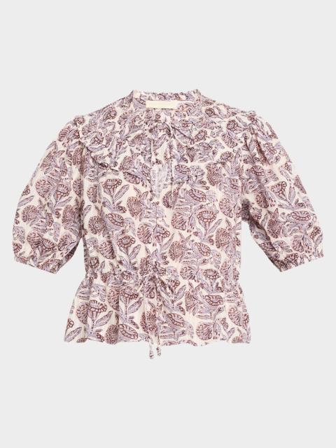 ULLA JOHNSON Elvie Printed Short-Sleeve Blouse