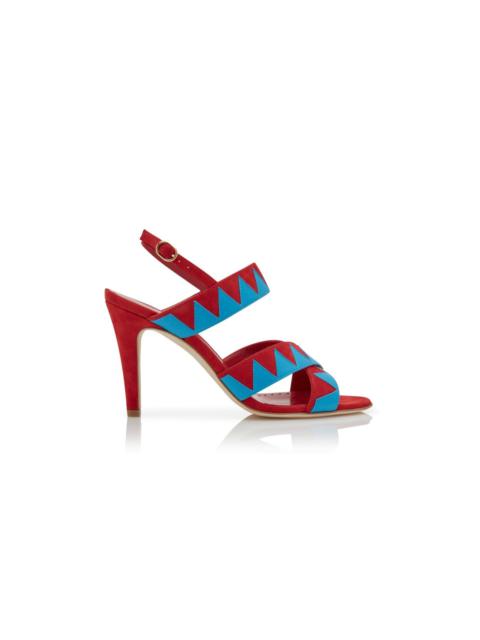 Red and Blue Suede Zig Zag Sandals
