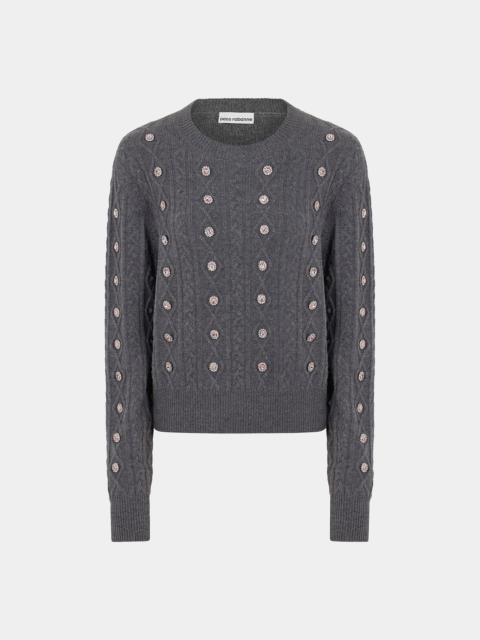 rabanne GREY SWEATER WITH RHINESTONES