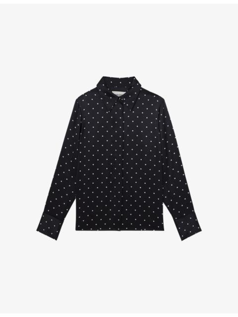REISS Ameira Polka-Dot Silk Shirt