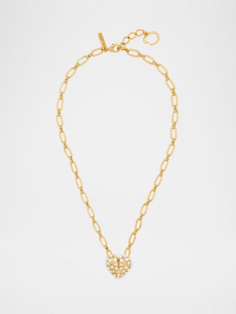 Oscar de la Renta Pearly-Set Heart Pendant Necklace