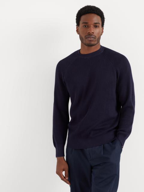 Cotton English rib sweater with raglan sleeves