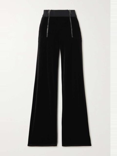 Zip-embellished velour track pants