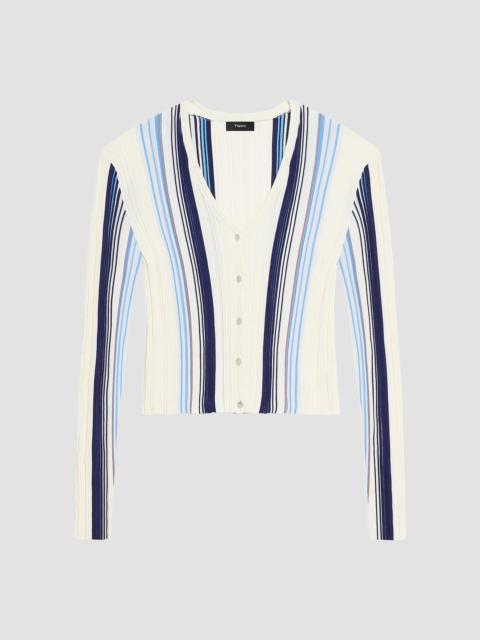 Theory Women's Striped Cotton-Blend Ribbed Cardigan - Ivory Multi