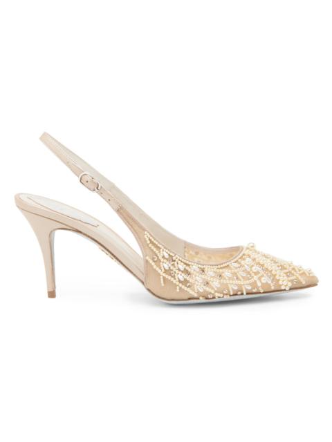 RENE CAOVILLA Women's 80MM Embellished Pumps - Beige Net Tulle Pearls