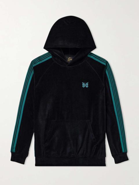 NEEDLES Webbing-Trimmed Logo-Embroidered Cotton-Blend Velour Hoodie