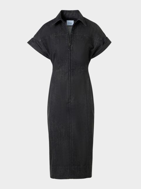AKRIS Denim Midi Dress with Polo Collar