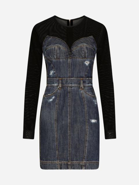 Dolce & Gabbana Short patchwork denim and tulle dress