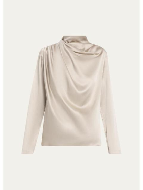 HEIRLOME Sybil Draped Silk Long-Sleeve Top