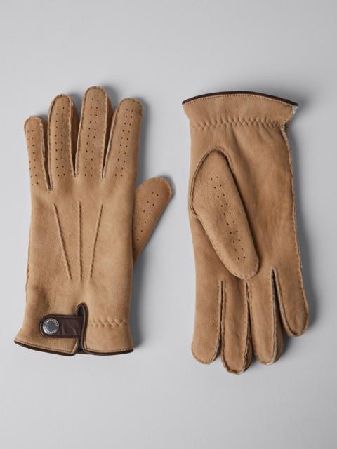 Suede shearling gloves