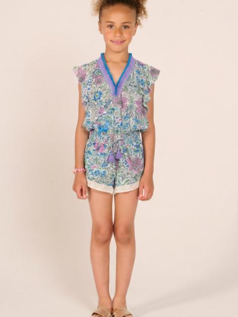 Poupette St Barth Short Jumpsuit Sasha for girls - Blue Nusa