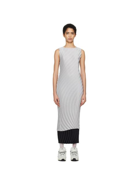 Gray Nuance Pleats Solid Midi Dress