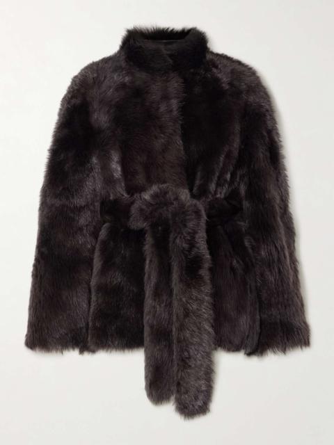 NOUR HAMMOUR Elsa belted shearling coat Chocolate