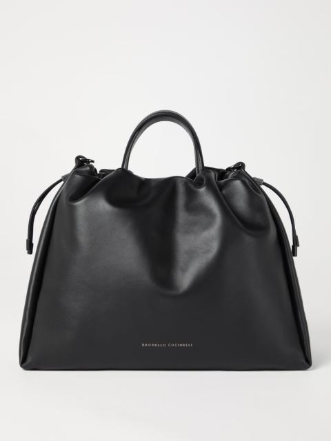 Brunello Cucinelli Mellow large shopper bag in soft leather with monili