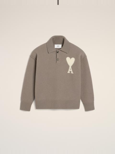 AMI Paris TAUPE WOOL AMI DE COEUR POLO