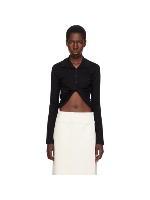 courrèges Black Twist Piqué Cropped Polo