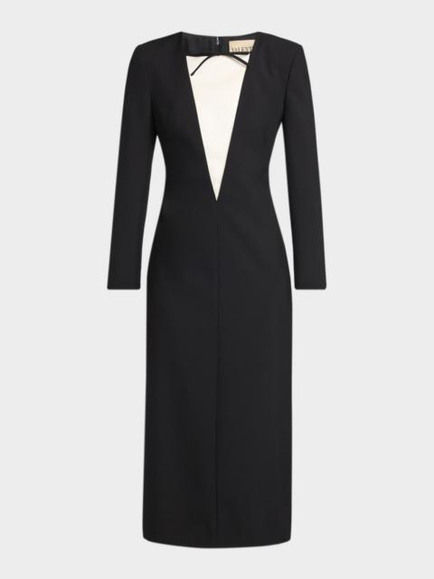 Valentino Bow Colorblock Long-Sleeve Midi Dress