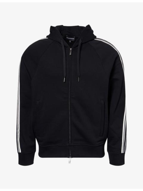 EMPORIO ARMANI Striped-Trim Relaxed-Fit Cotton Hoody
