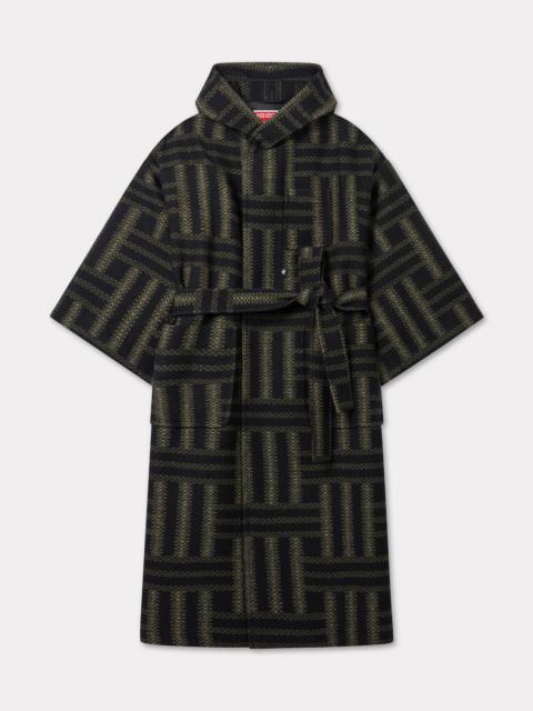 'KENZO Weave' double breasted coat in virgin wool with kimono sleeves