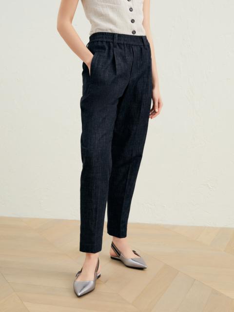 Brunello Cucinelli Dark polished denim baggy trousers with shiny loop details