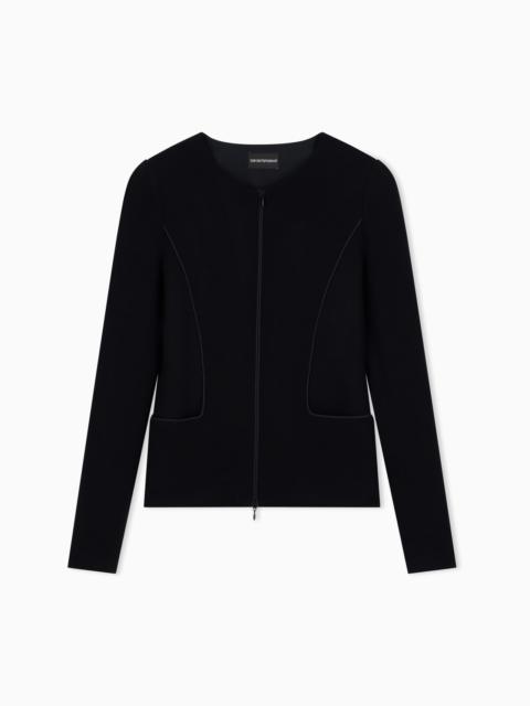 EMPORIO ARMANI SLIM FIT OTTOMAN JERSEY BLAZER WITH ROUND NECK AND FRONT ZIP