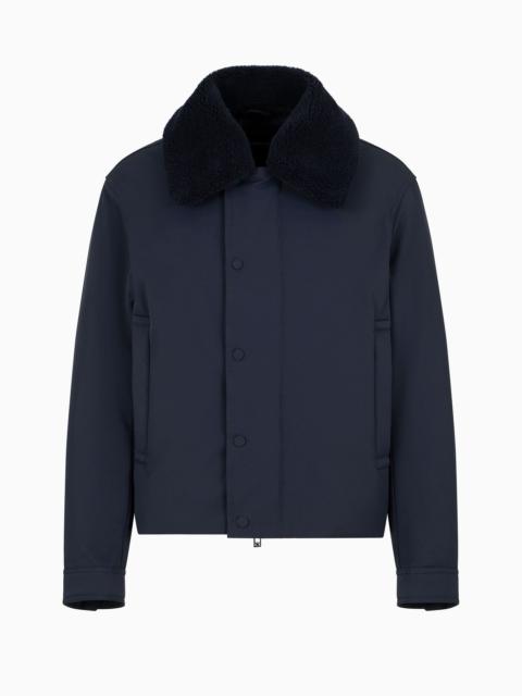 Nylon twill jacket with shearling-effect collar