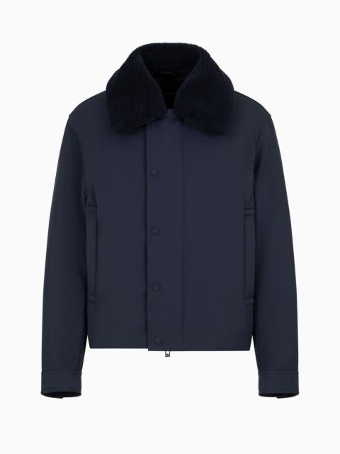 Nylon twill jacket with shearling-effect collar