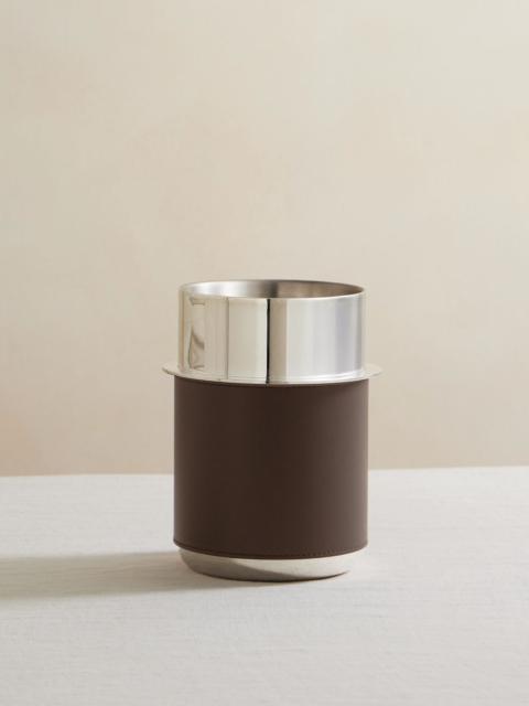 Brunello Cucinelli Leather-trimmed silver-plated wine cooler Brown