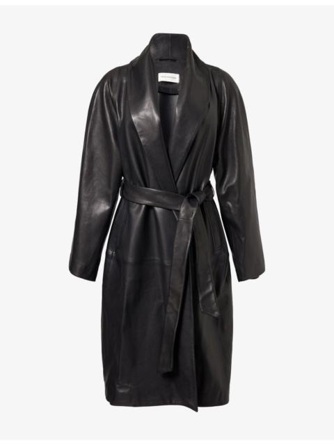NOUR HAMMOUR Sylvie Shawl-Lapel Leather Coat