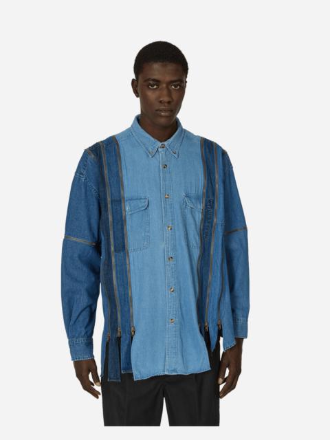 7 Cuts Zipped Wide Denim Shirt Blue