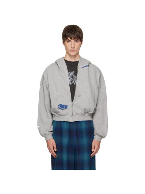 We11done Gray Repaired Zip-Up Hoodie