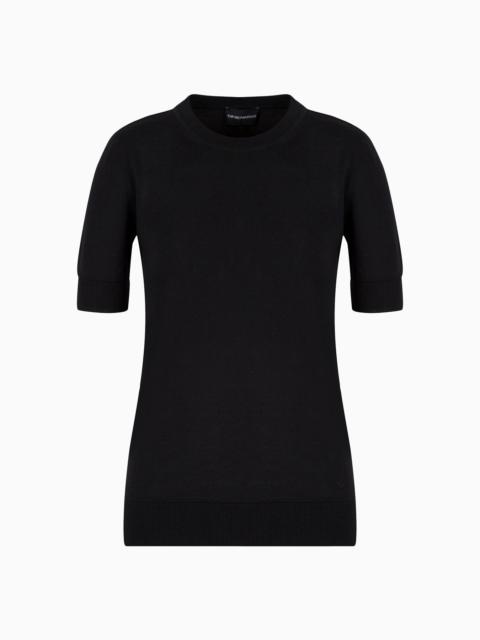 Short-sleeved jumper in plain-knit pure virgin wool