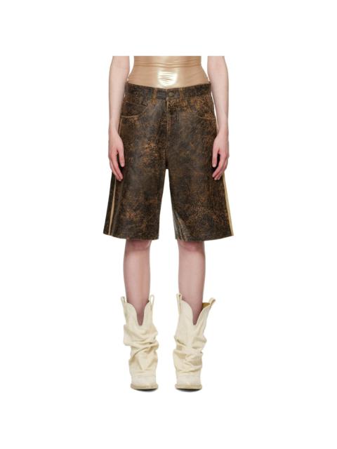 GUESS USA Brown Low-Rise Leather Shorts