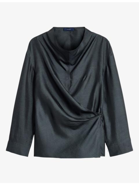 soeur Jenny Cowl-Neck Long-Sleeve Silk Blouse