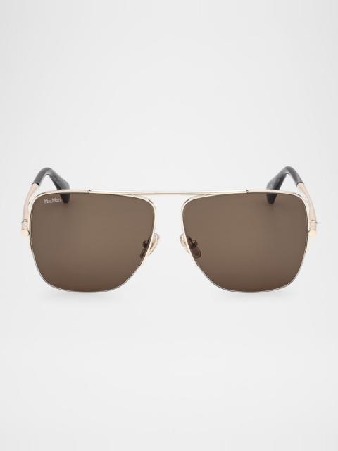 Max Mara Logo Engraved Metal Aviator Sunglasses