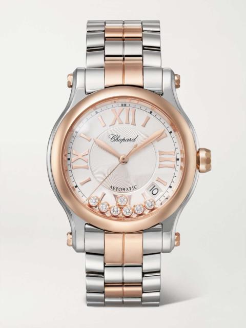 Happy Sport Automatic 36mm 18-karat rose gold, stainless steel and diamond watch