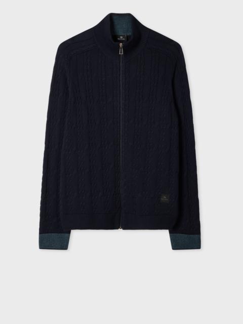 Paul Smith Navy Cable-Knit Cotton Zip Cardigan