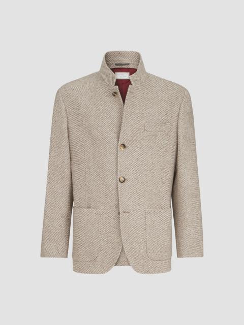 Brunello Cucinelli Men's Cashmere and Silk Diagonal Outerwear Blazer with Patch Pockets - Sand